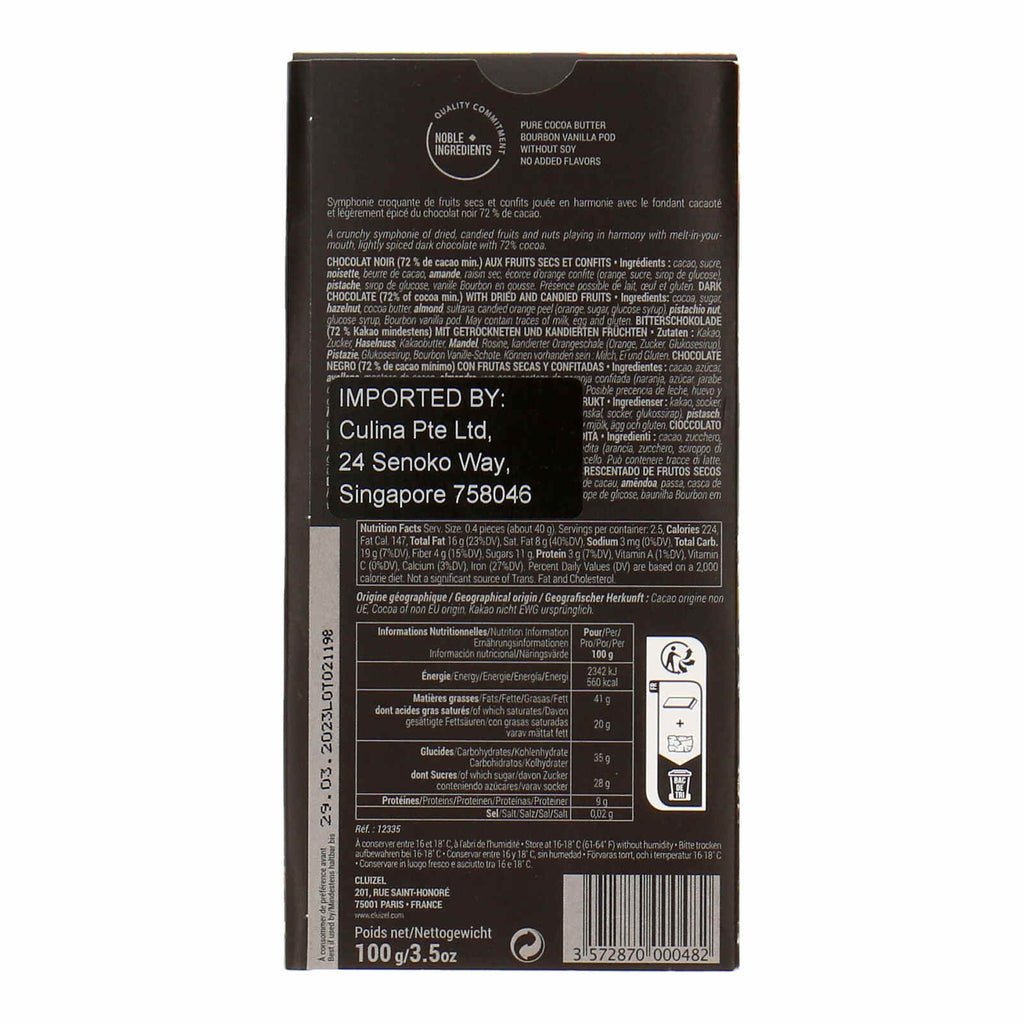 Cluizel Tablet Mendiant Dark Chocolate 72%, 100gm
