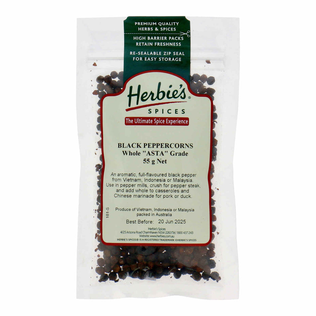 Herbies Peppercorns Black Asta 55gm