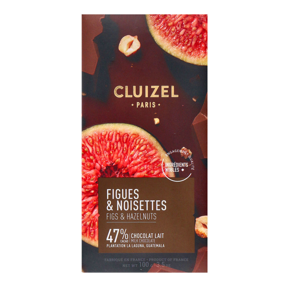 Cluizel Tablet Fig And Hazelnut Milk Chocolate 47%, 100gm (Front View)