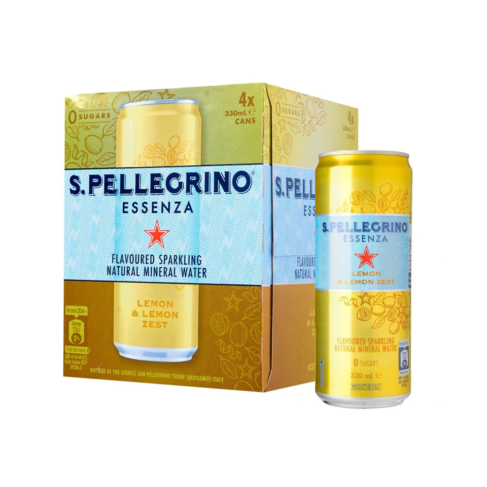 S.Pellegrino Essenza Lemon & Lemon Zest (Can), 4's x 33cl (Front View)