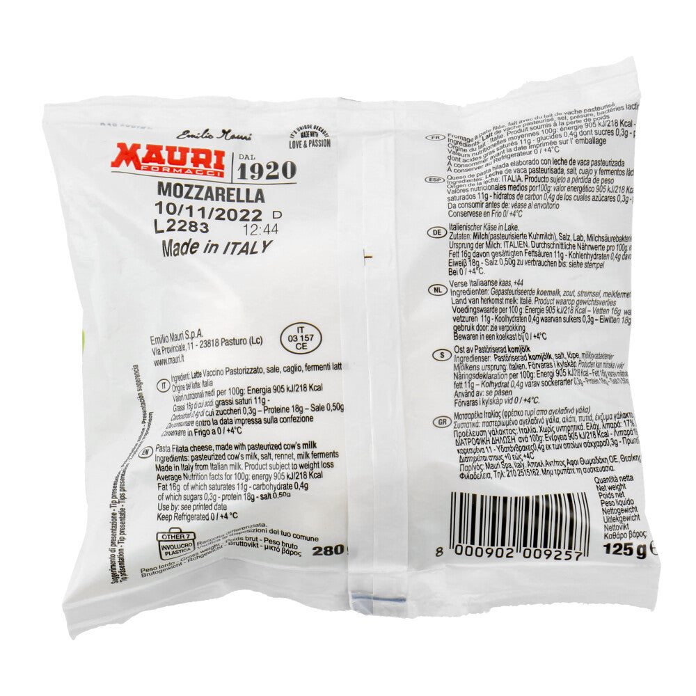 Mauri Mozzarella, 125gm (Back View)