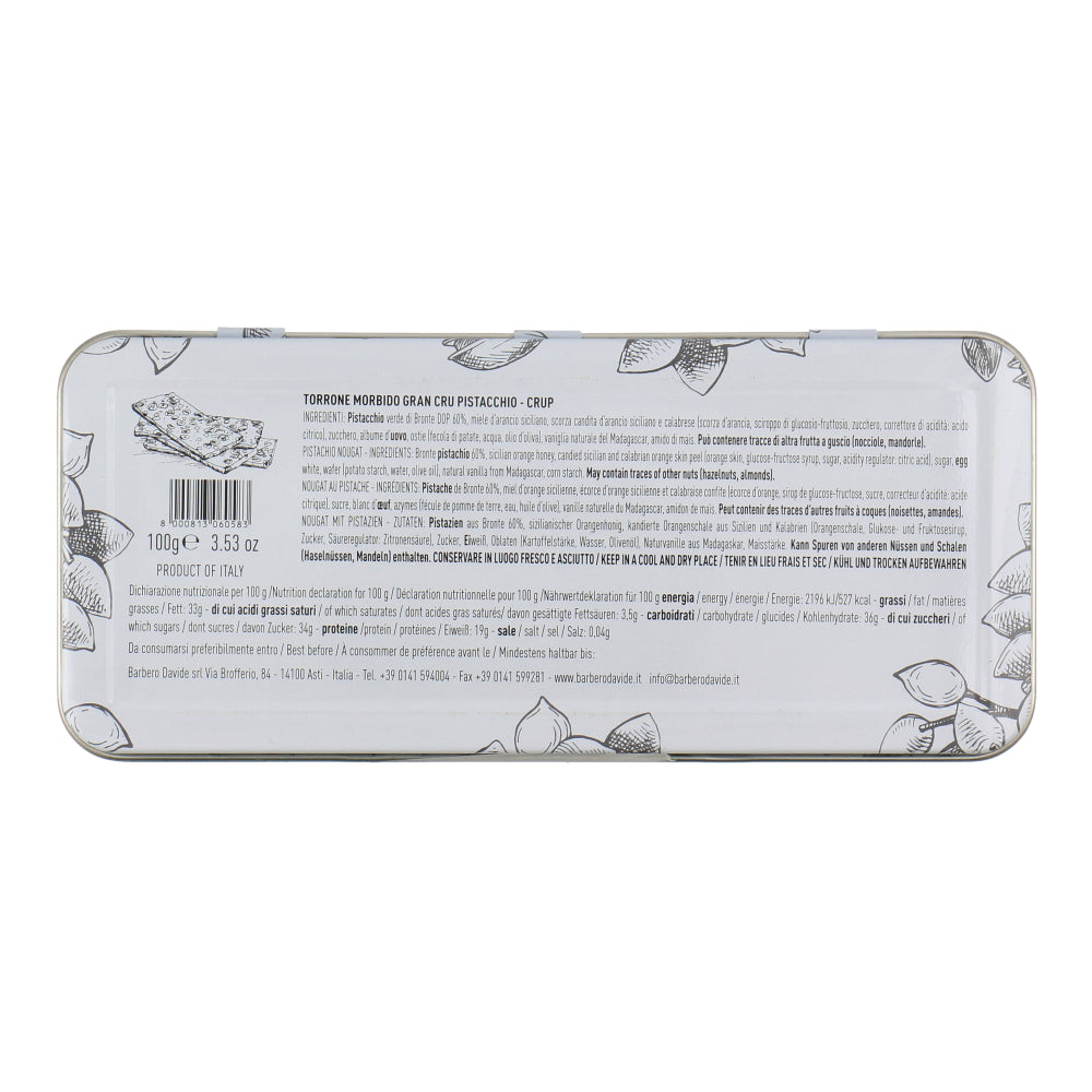 Pistachio Torrone Bar In Green Tin, 100gm